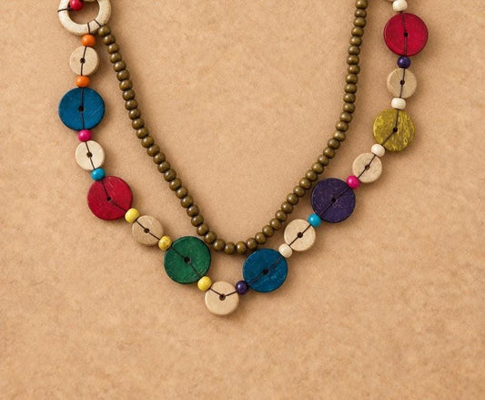 Vintage Colorful Wooden Bead Necklace