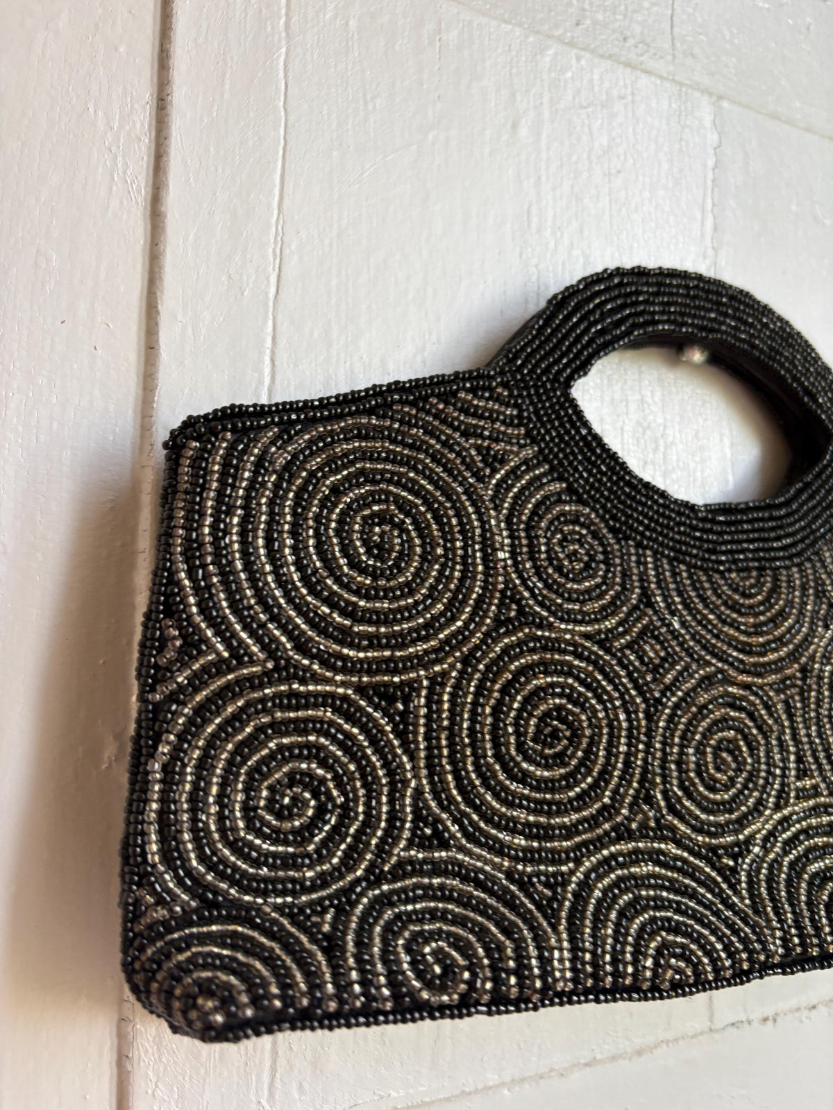 Black Beaded Evening Bag, Vintage Mini Handbag, Top Handle Purse, Y2K Party Bag, Shoulder Bag, Cocktail Clutch