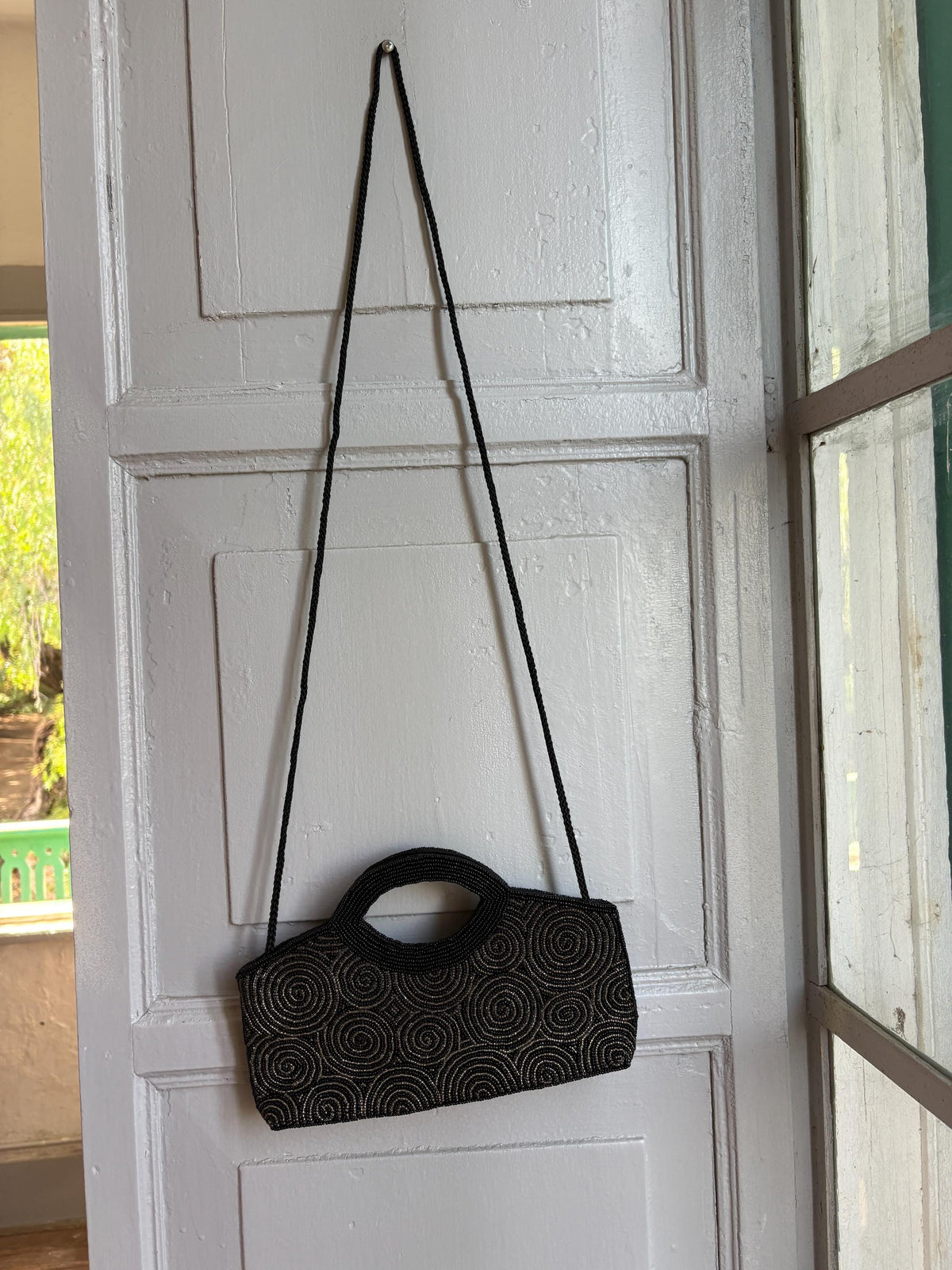 Black Beaded Evening Bag, Vintage Mini Handbag, Top Handle Purse, Y2K Party Bag, Shoulder Bag, Cocktail Clutch