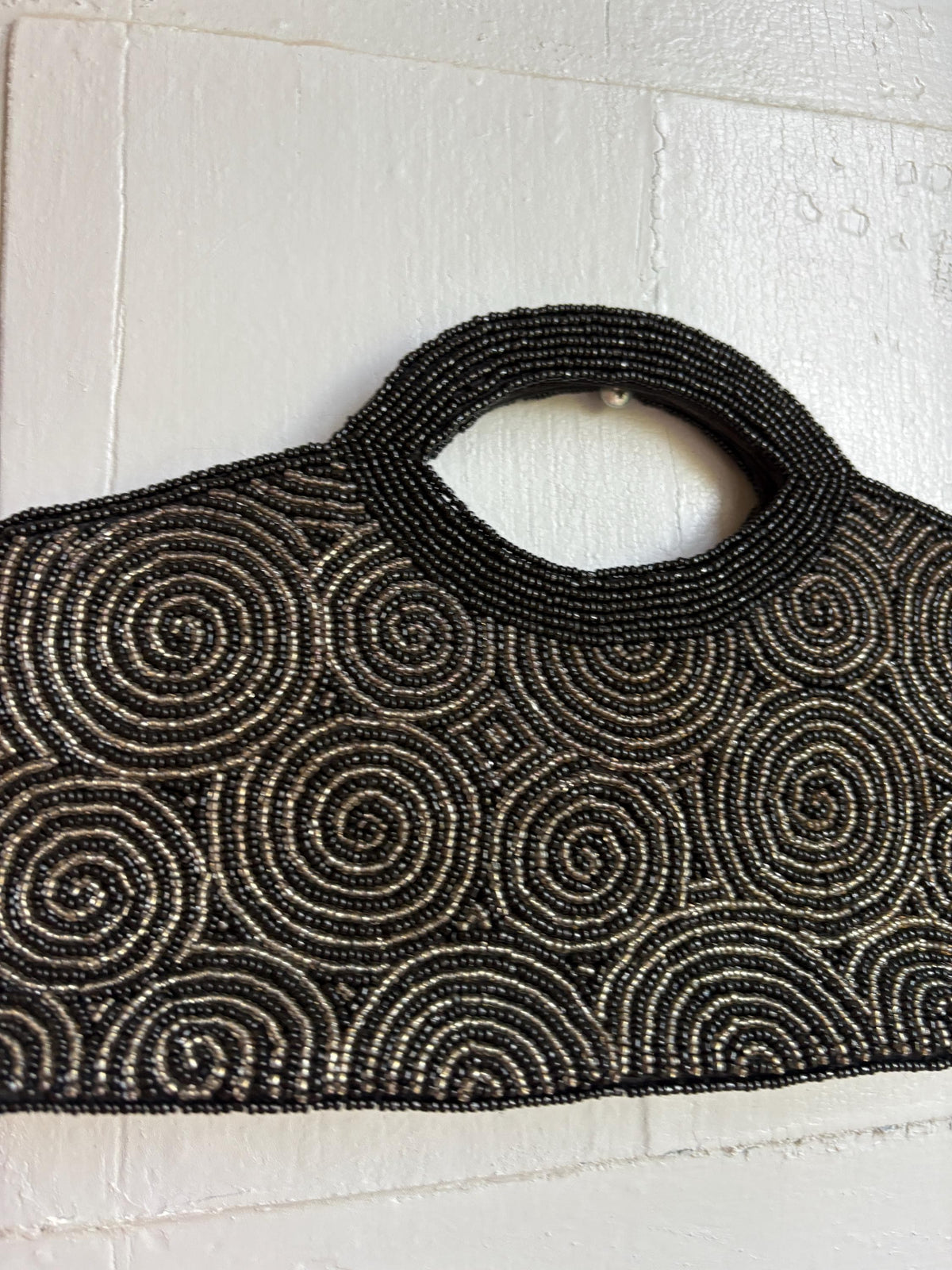 Black Beaded Evening Bag, Vintage Mini Handbag, Top Handle Purse, Y2K Party Bag, Shoulder Bag, Cocktail Clutch