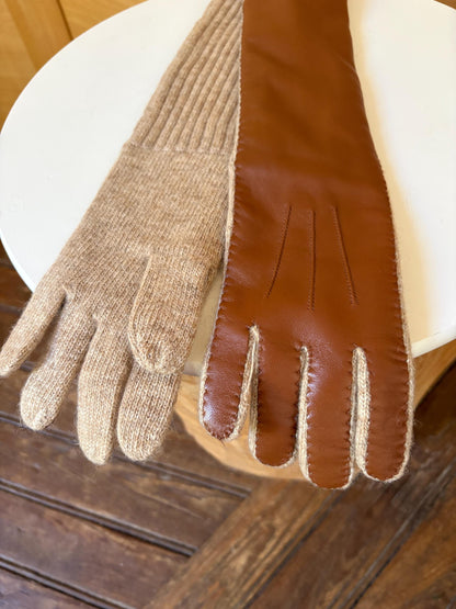 Luxe Long Sheepskin Leather Gloves | Butter Soft | Women's M | Wool Knit | Quiet Main Character Energy