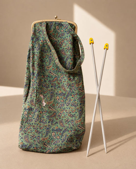 Vintage Knitting Needle Bag | Paisley Project Pouch | Includes Size 6 Needles | Cottagecore Craft Vibes