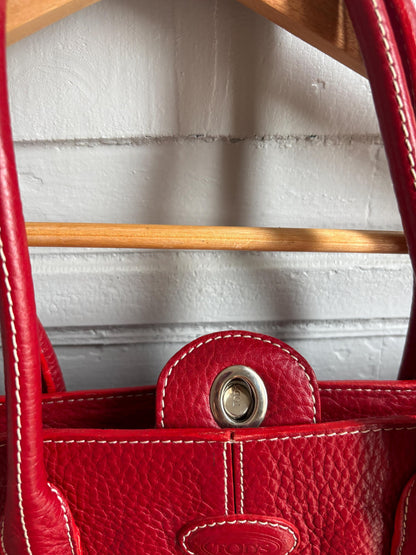 TOD'S Red Leather Tote Bag | Italian Luxury Handbag | Genuine Pebbled Leather | Everyday Statement Bag
