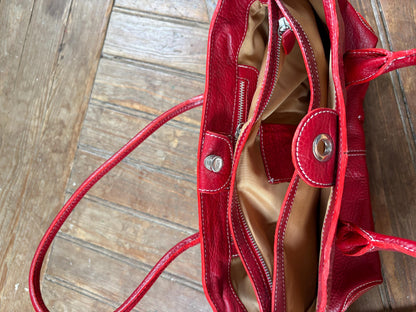 TOD'S Red Leather Tote Bag | Italian Luxury Handbag | Genuine Pebbled Leather | Everyday Statement Bag