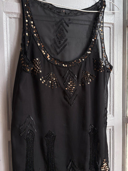 Black Sheer Sequin Tank Top | Beaded Party Top | Y2K Evening Top | Festival see through Piece