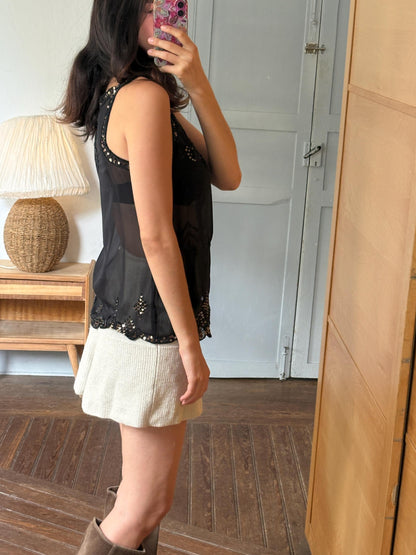Black Sheer Sequin Tank Top | Beaded Party Top | Y2K Evening Top | Festival see through Piece