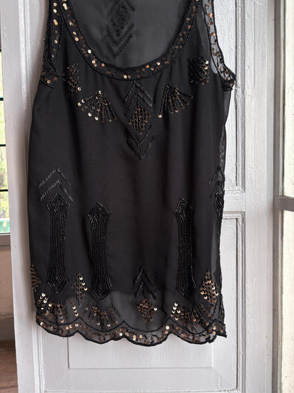 Black Sheer Sequin Tank Top | Beaded Party Top | Y2K Evening Top | Festival see through Piece