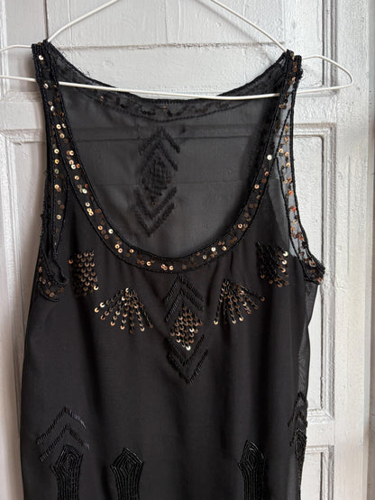 Black Sheer Sequin Tank Top | Beaded Party Top | Y2K Evening Top | Festival see through Piece