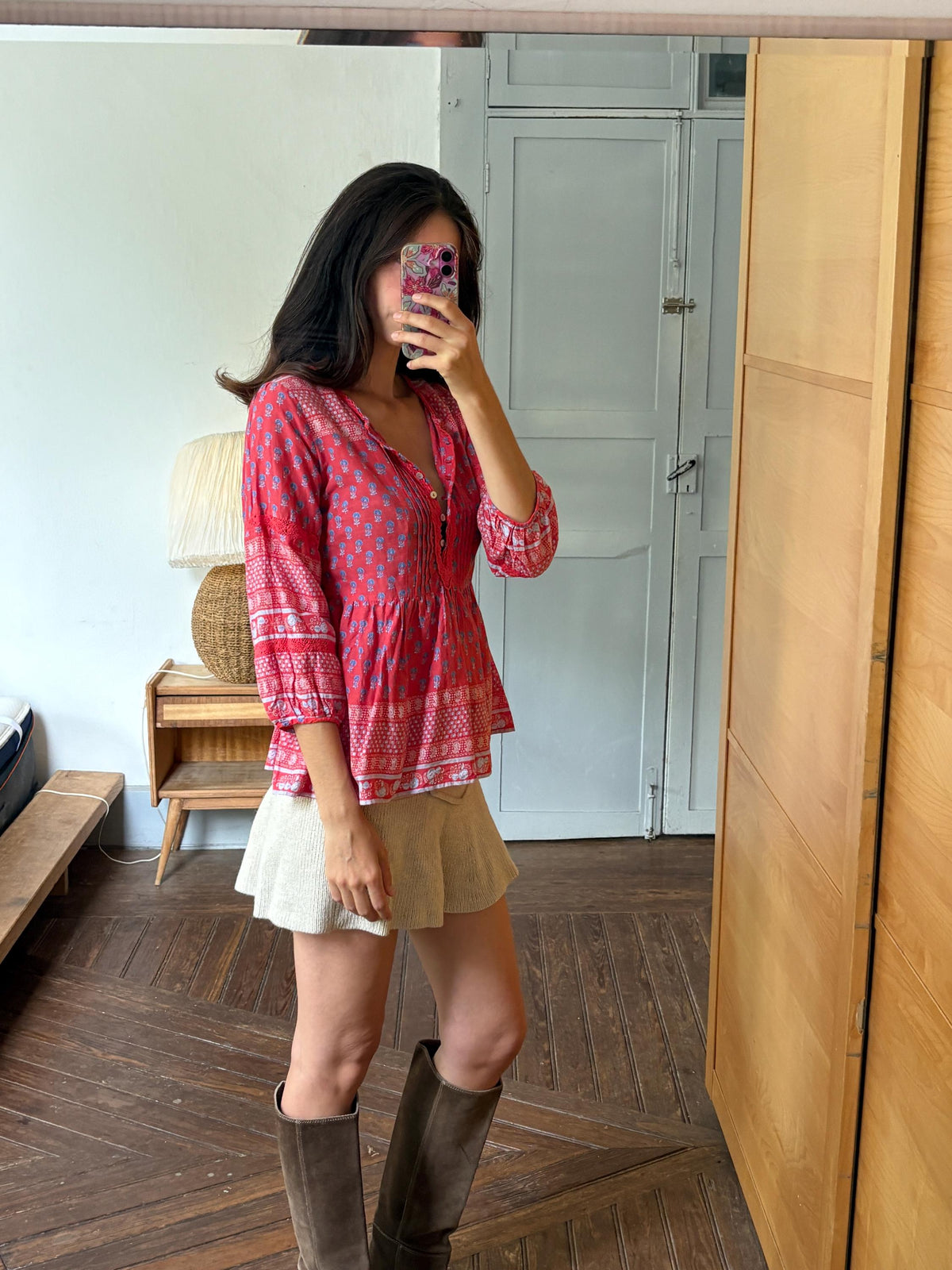 Red Boho Cotton Blouse | Cortefiel | Peasant Top | Festival Hippie Blouse