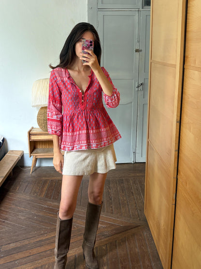 Red Boho Cotton Blouse | Cortefiel | Peasant Top | Festival Hippie Blouse