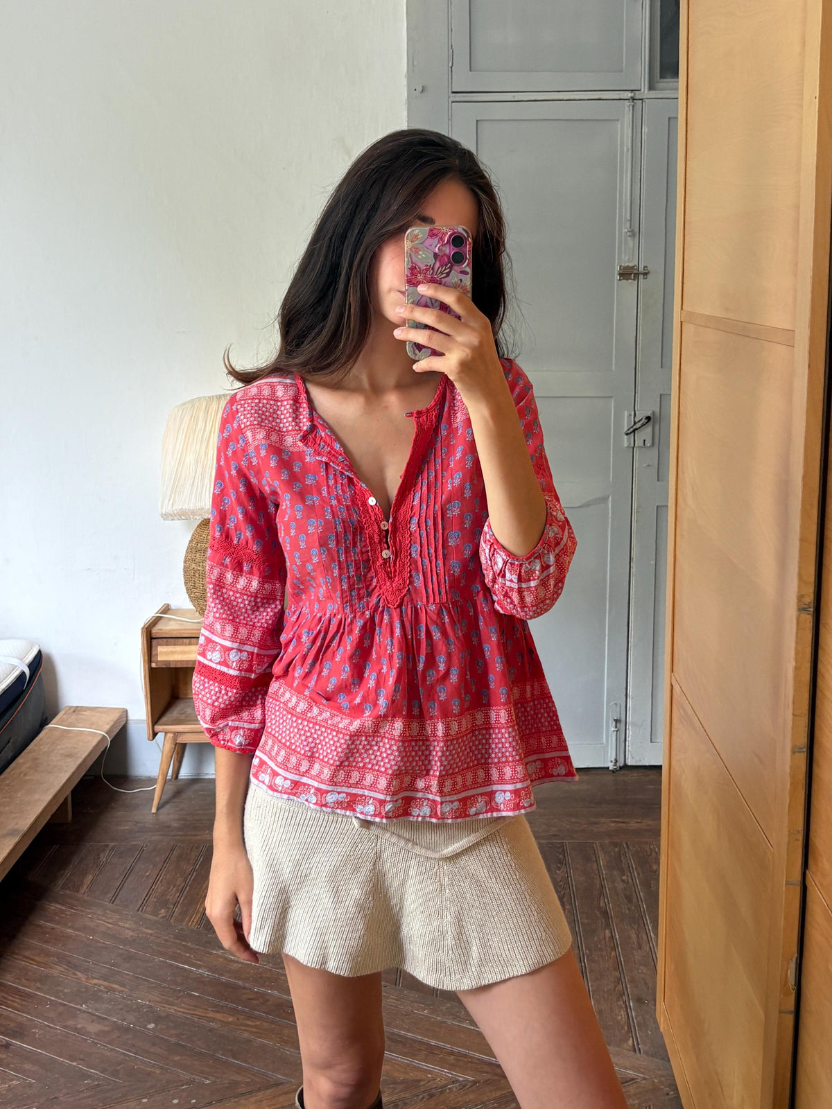 Red Boho Cotton Blouse | Cortefiel | Peasant Top | Festival Hippie Blouse