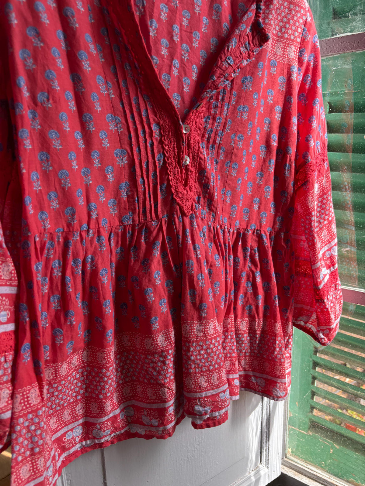 Red Boho Cotton Blouse | Cortefiel | Peasant Top | Festival Hippie Blouse