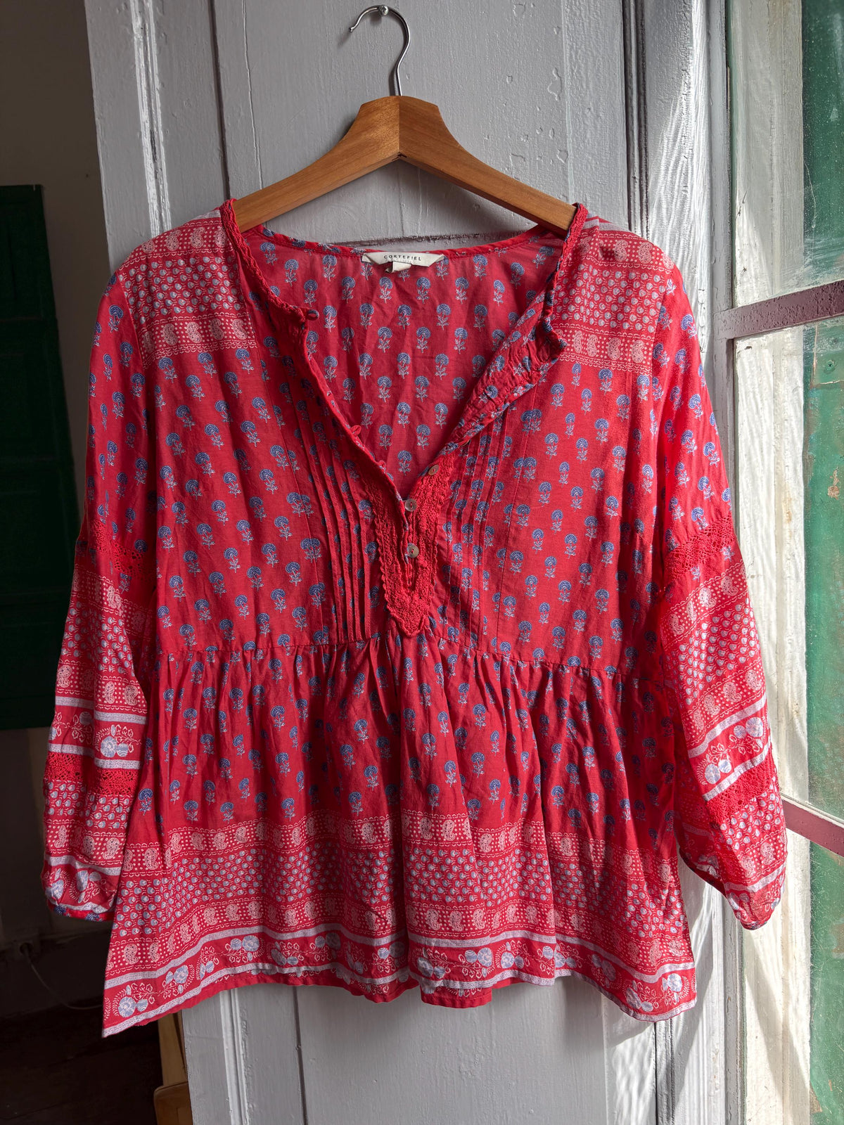 Red Boho Cotton Blouse | Cortefiel | Peasant Top | Festival Hippie Blouse