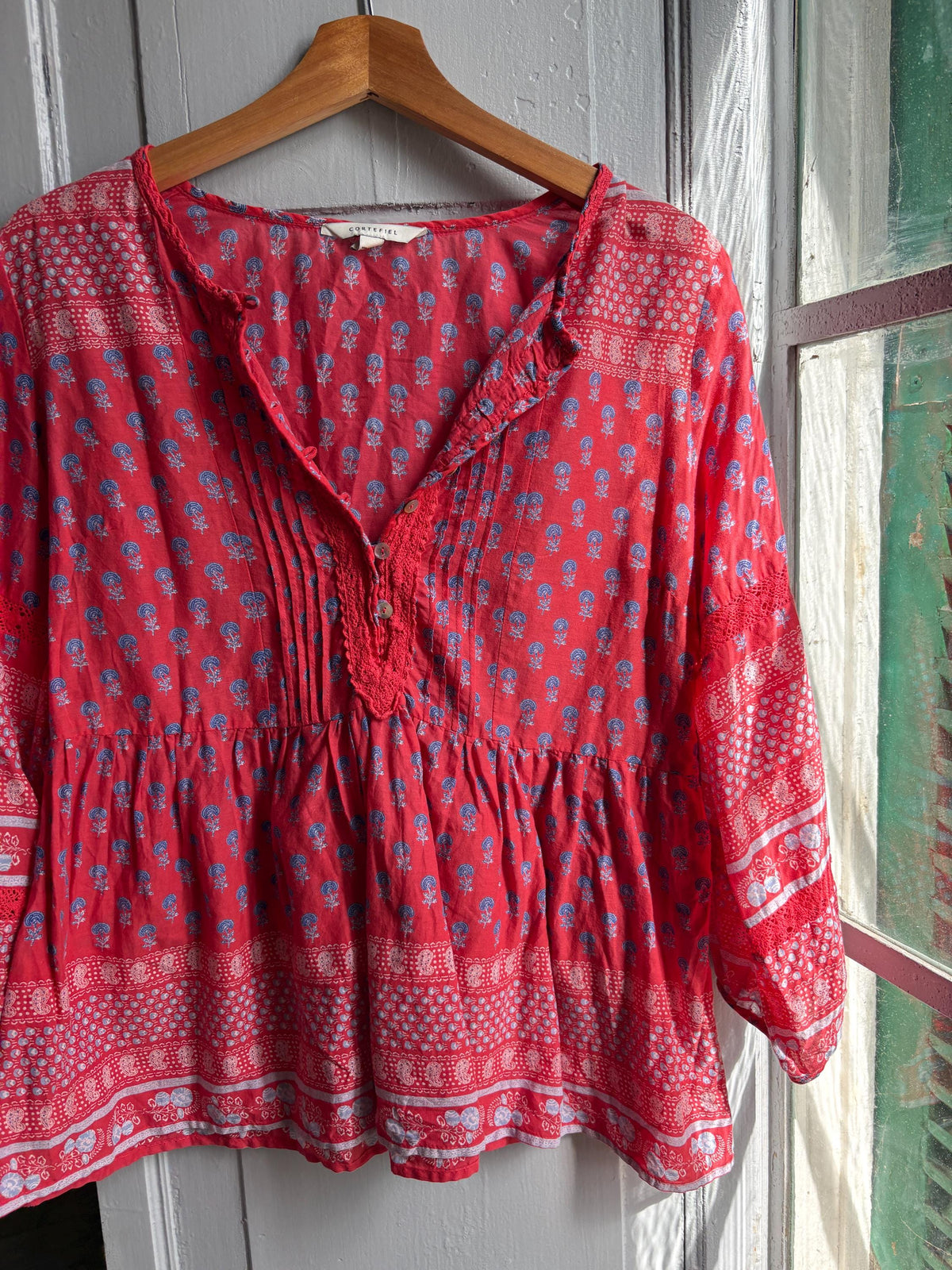Red Boho Cotton Blouse | Cortefiel | Peasant Top | Festival Hippie Blouse