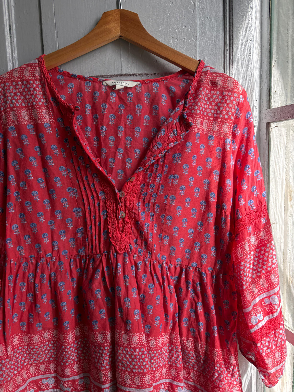 Red Boho Cotton Blouse | Cortefiel | Peasant Top | Festival Hippie Blouse