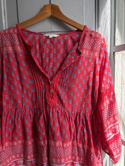 Red Boho Cotton Blouse | Cortefiel | Peasant Top | Festival Hippie Blouse