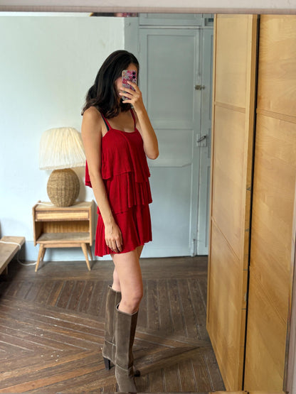 Red Tiered Mini Dress | Layered Ruffle Dress | Roaring 20s Inspired Party Dress