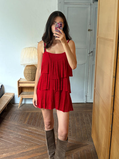 Red Tiered Mini Dress | Layered Ruffle Dress | Roaring 20s Inspired Party Dress