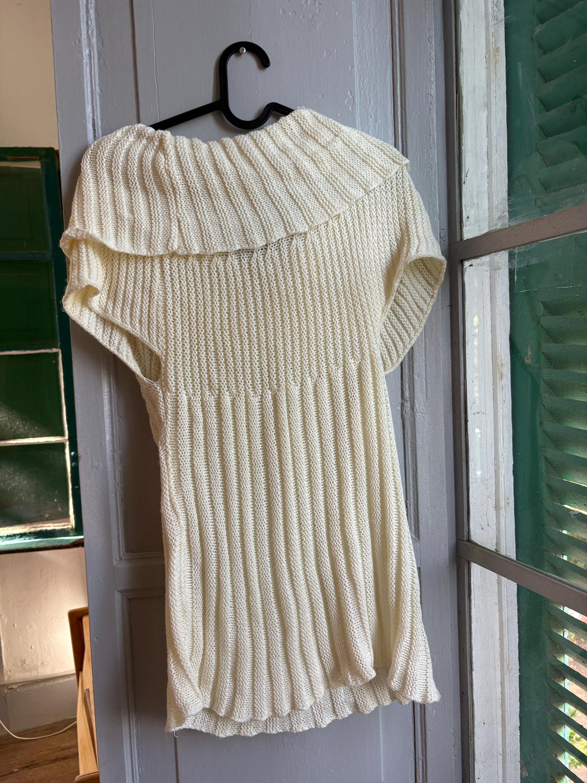 Vintage Y2K Cream Knit Cowl Neck Top | Soft Ribbed Sweater Tee | Cozy Minimalist