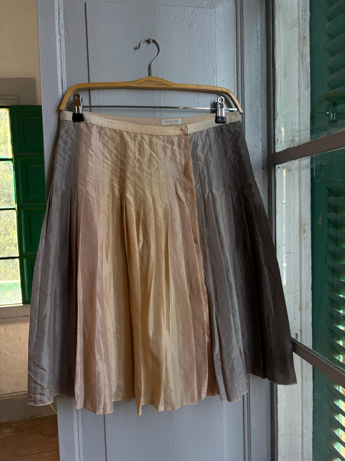 Massimo Dutti 100% Silk Pleated Midi Skirt | Luxe Neutral Champagne Beige | Minimalist Elegant Skirt