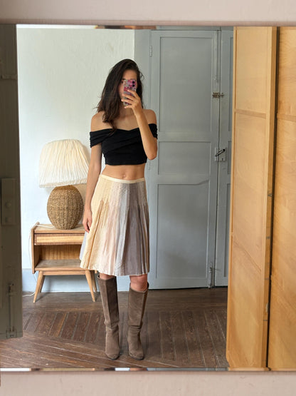 Massimo Dutti 100% Silk Pleated Midi Skirt | Luxe Neutral Champagne Beige | Minimalist Elegant Skirt