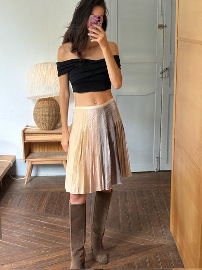 Massimo Dutti 100% Silk Pleated Midi Skirt | Luxe Neutral Champagne Beige | Minimalist Elegant Skirt