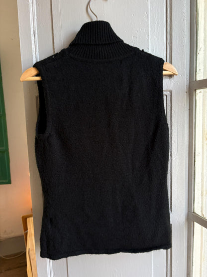 Vintage Y2K Black Sleeveless Turtleneck Sweater | Beaded Knit Top | Soft Wool Blend | Goth Minimalist