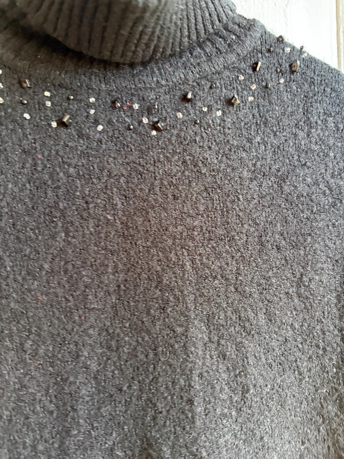 Vintage Y2K Black Sleeveless Turtleneck Sweater | Beaded Knit Top | Soft Wool Blend | Goth Minimalist