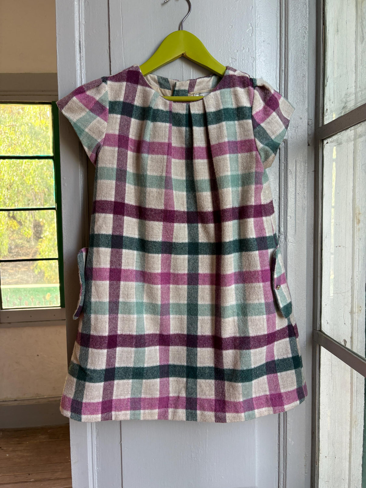 Girls Plaid Wool Blend Dress, Size 128 cm, Winter Dress for Girls, Lined Check Dress,  Warm Kids Clothing