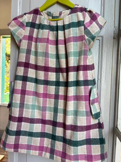 Girls Plaid Wool Blend Dress, Size 128 cm, Winter Dress for Girls, Lined Check Dress,  Warm Kids Clothing