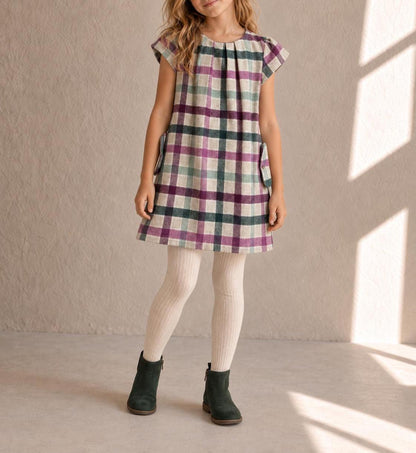 Girls Plaid Wool Blend Dress, Size 128 cm, Winter Dress for Girls, Lined Check Dress,  Warm Kids Clothing