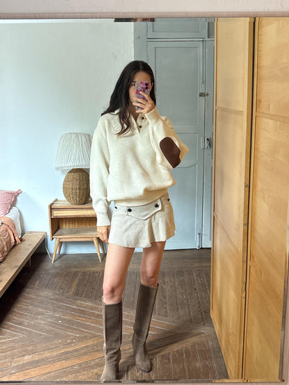 Abercrombie & Fitch Pure New Wool Jumper, Vintage Men's Knit Sweater, Cream Quarter Button Sweater, Old Money Wool Pullover, Size L