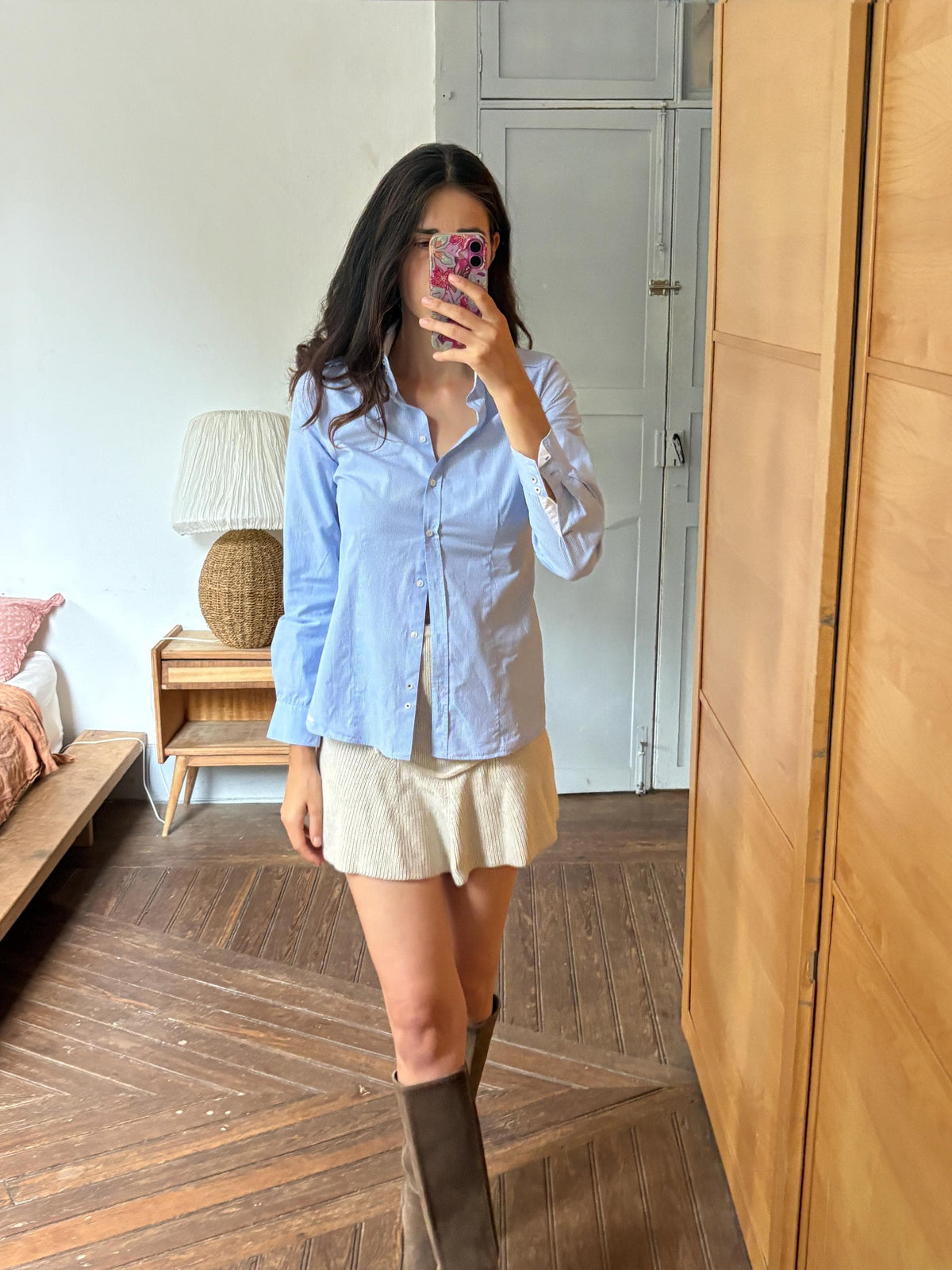 Massimo Dutti Blue Striped Cotton Shirt, Women's Tailored Button Up Blouse, Office Shirt, Italian Chic, Quiet Luxury, Size EU 38