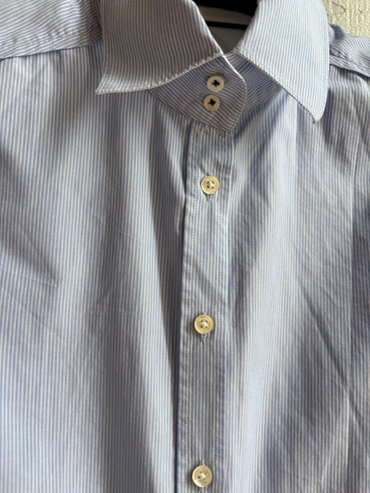 Massimo Dutti Blue Striped Cotton Shirt, Women's Tailored Button Up Blouse, Office Shirt, Italian Chic, Quiet Luxury, Size EU 38