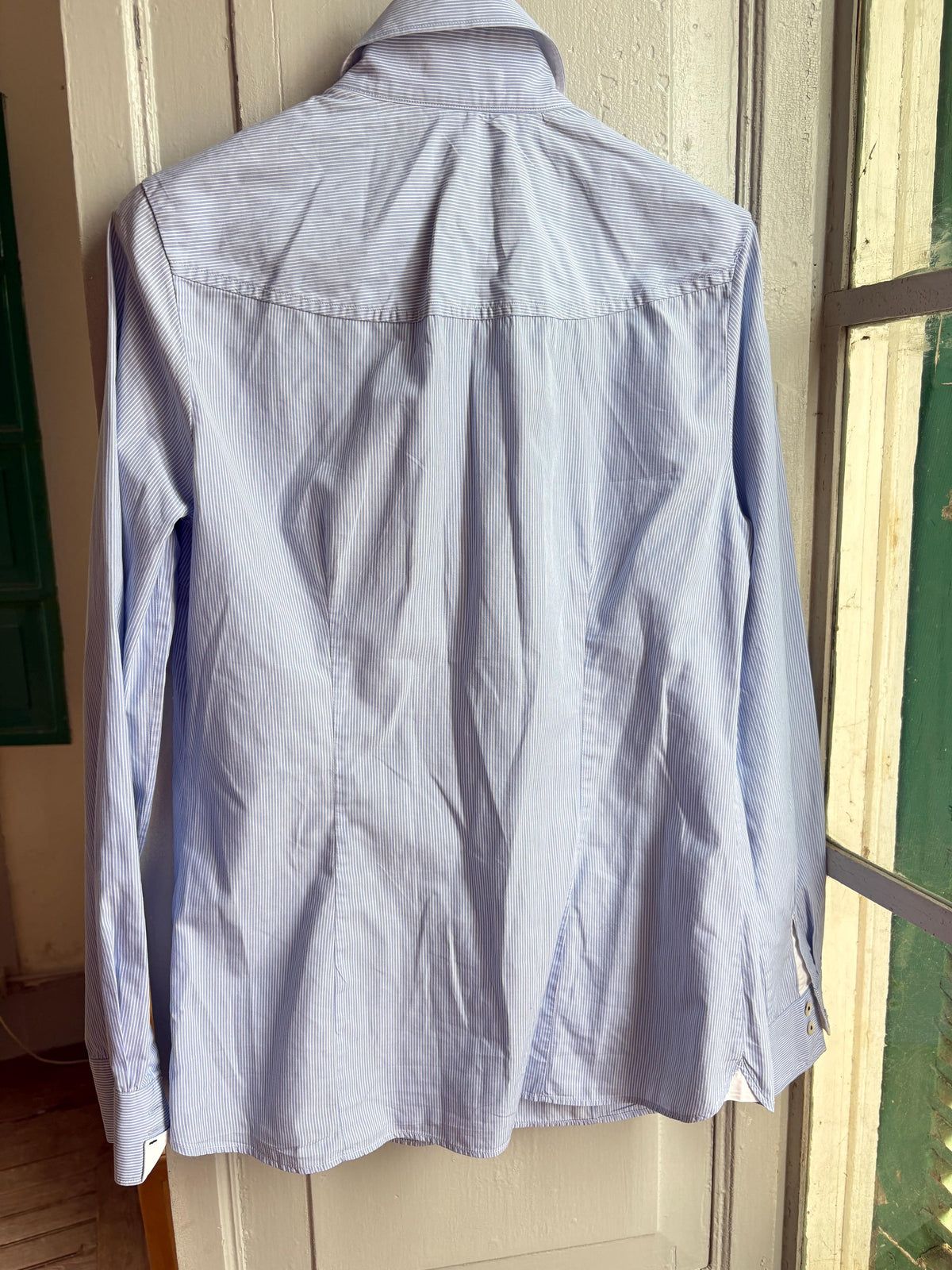 Massimo Dutti Blue Striped Cotton Shirt, Women's Tailored Button Up Blouse, Office Shirt, Italian Chic, Quiet Luxury, Size EU 38
