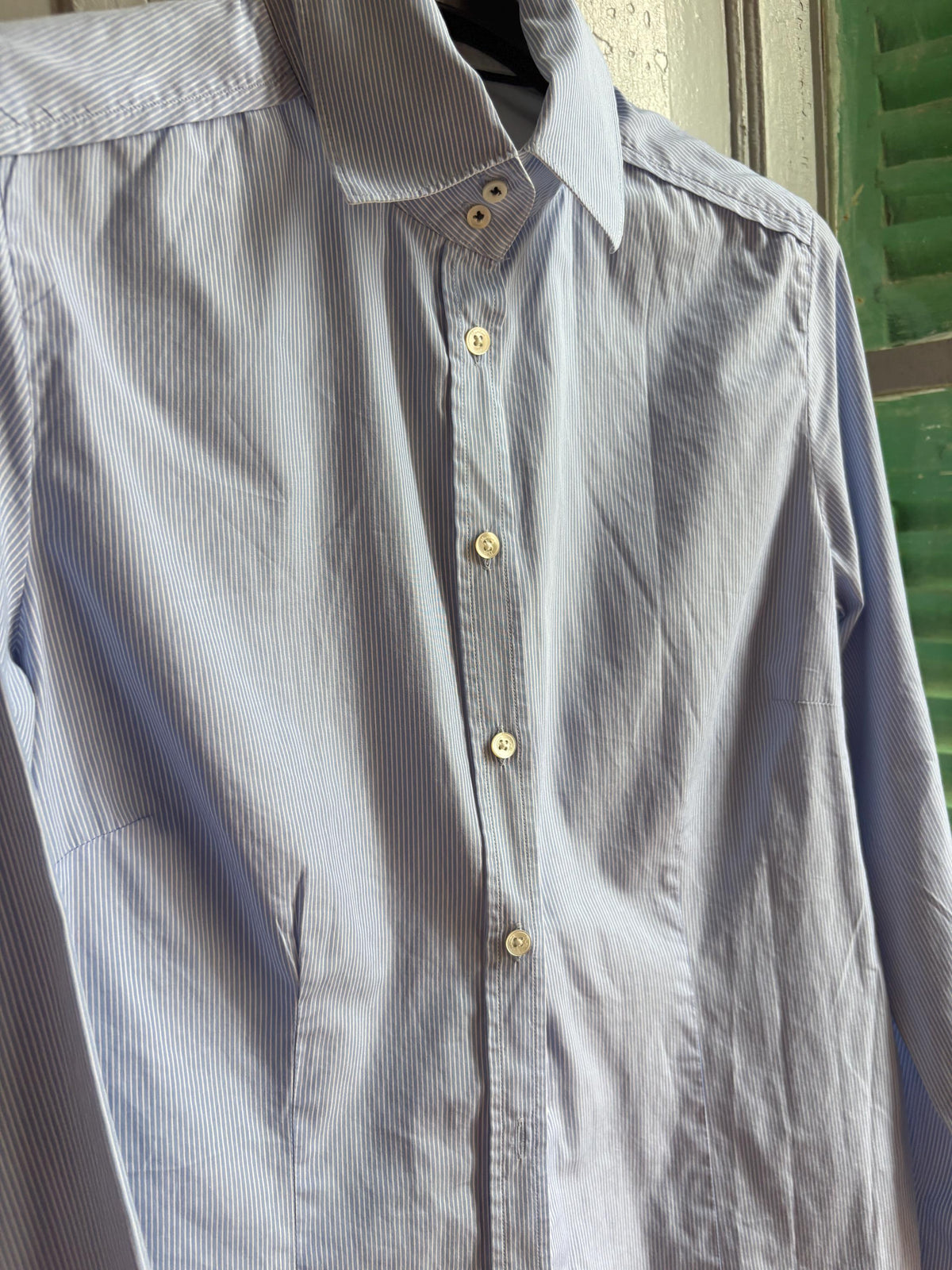 Massimo Dutti Blue Striped Cotton Shirt, Women's Tailored Button Up Blouse, Office Shirt, Italian Chic, Quiet Luxury, Size EU 38
