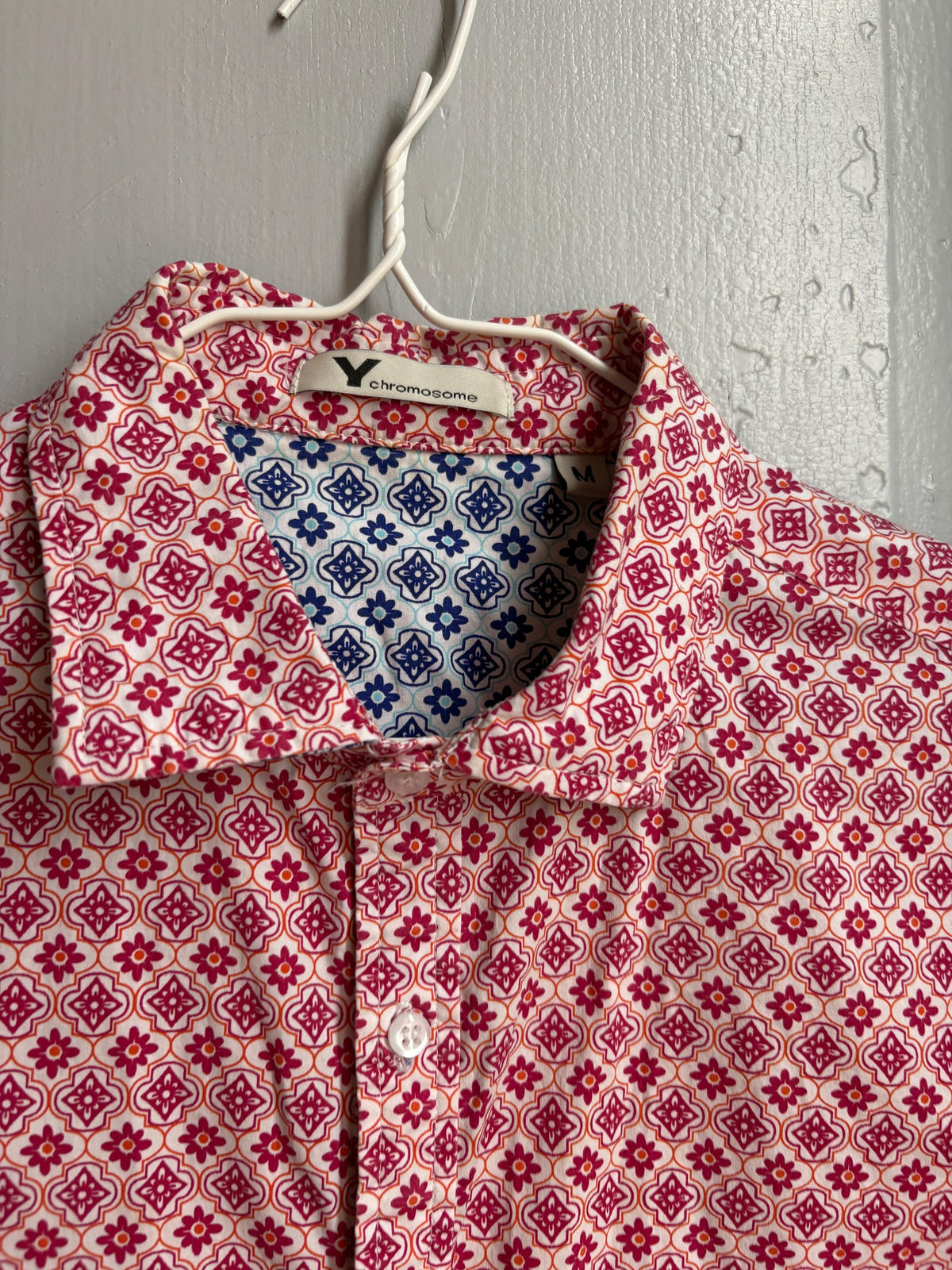 Colourful Men's Geometric Print Shirt, Cotton Stretch Button Down, Retro Pattern Shirt, Casual Summer Shirt, Size M