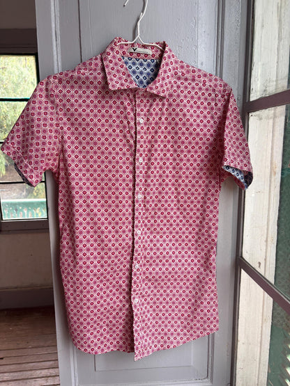 Colourful Men's Geometric Print Shirt, Cotton Stretch Button Down, Retro Pattern Shirt, Casual Summer Shirt, Size M