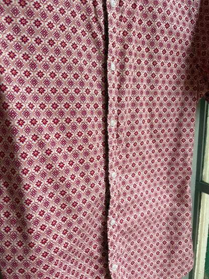 Colourful Men's Geometric Print Shirt, Cotton Stretch Button Down, Retro Pattern Shirt, Casual Summer Shirt, Size M