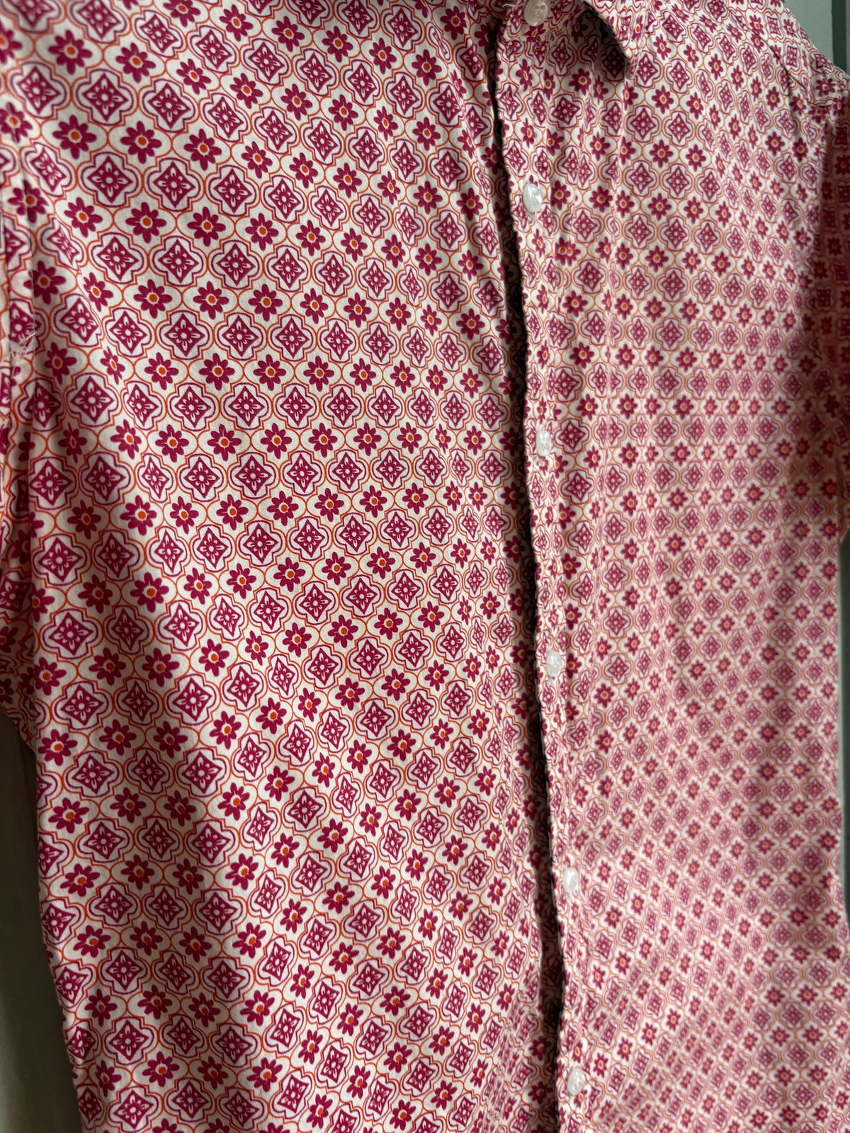 Colourful Men's Geometric Print Shirt, Cotton Stretch Button Down, Retro Pattern Shirt, Casual Summer Shirt, Size M
