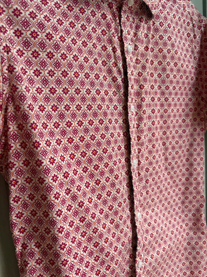 Colourful Men's Geometric Print Shirt, Cotton Stretch Button Down, Retro Pattern Shirt, Casual Summer Shirt, Size M