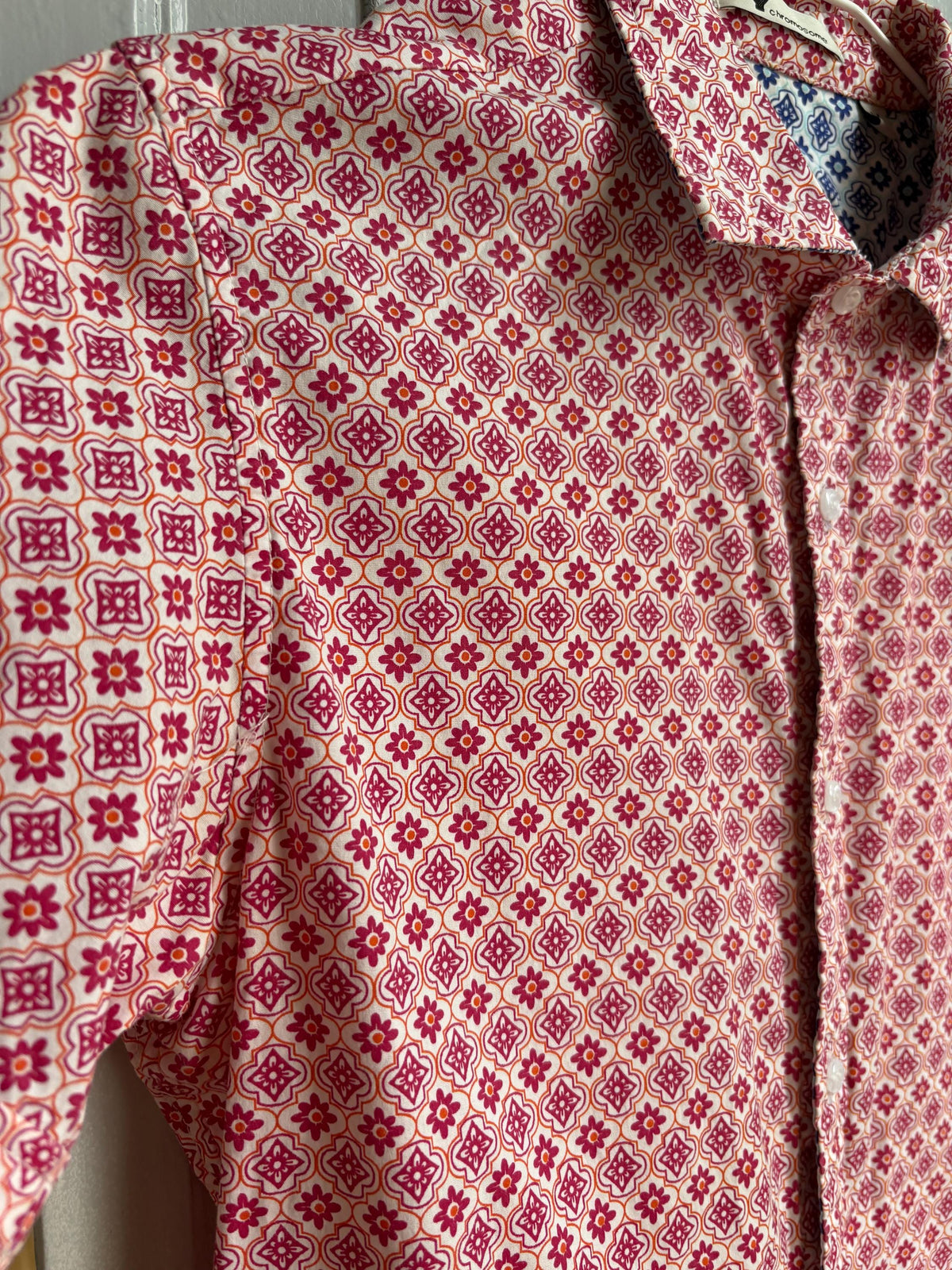 Colourful Men's Geometric Print Shirt, Cotton Stretch Button Down, Retro Pattern Shirt, Casual Summer Shirt, Size M