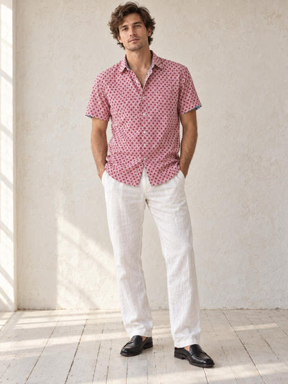 Colourful Men's Geometric Print Shirt, Cotton Stretch Button Down, Retro Pattern Shirt, Casual Summer Shirt, Size M