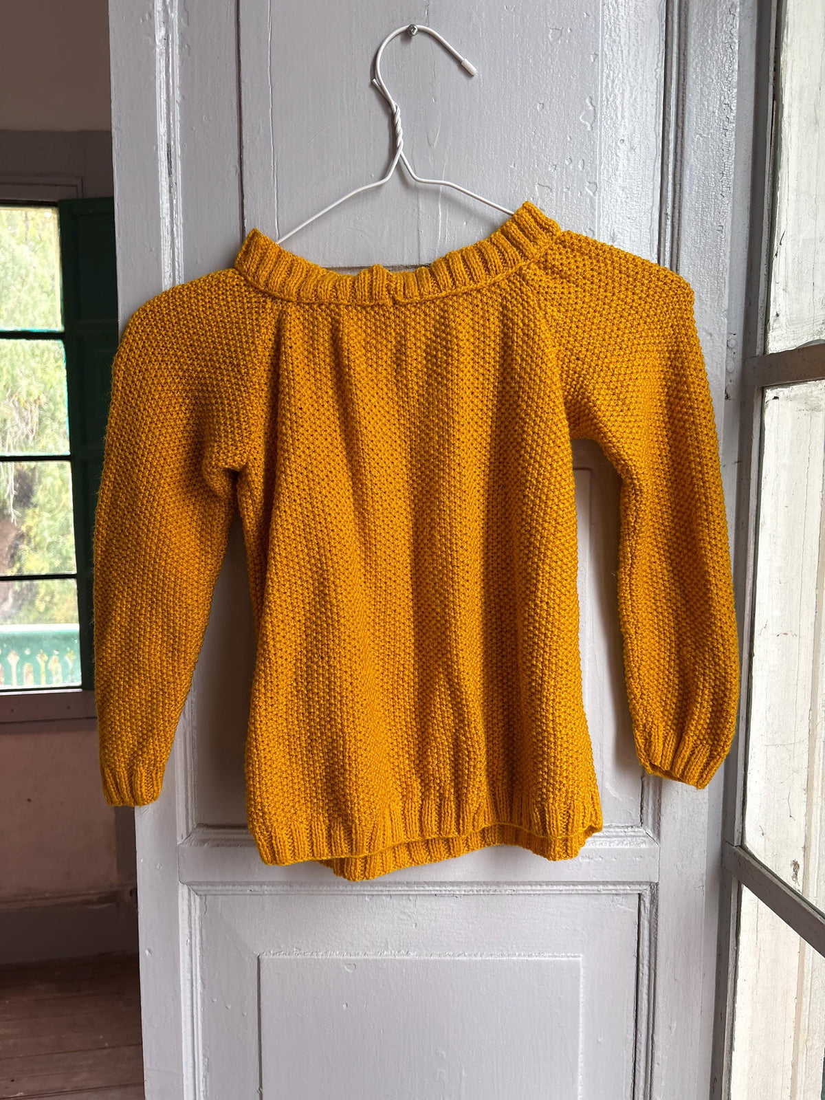 Handmade Mustard Yellow Knitted Jumper & Beanie Set, Vintage Children's Knitwear, Grandma Knit Sweater, Cozy Winter Outfit