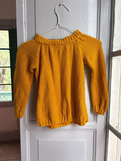 Handmade Mustard Yellow Knitted Jumper & Beanie Set, Vintage Children's Knitwear, Grandma Knit Sweater, Cozy Winter Outfit