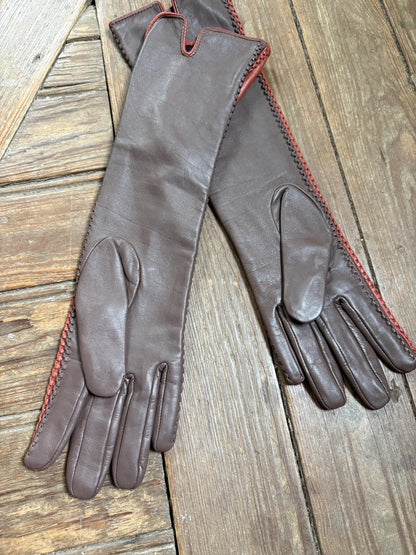 Vintage Long Leather Women's Gloves, Luxury Sheepskin Gloves, Opera Length winter Gloves,  Size M