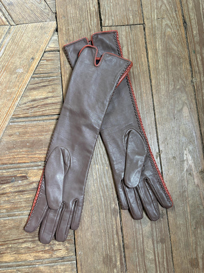 Vintage Long Leather Women's Gloves, Luxury Sheepskin Gloves, Opera Length winter Gloves,  Size M