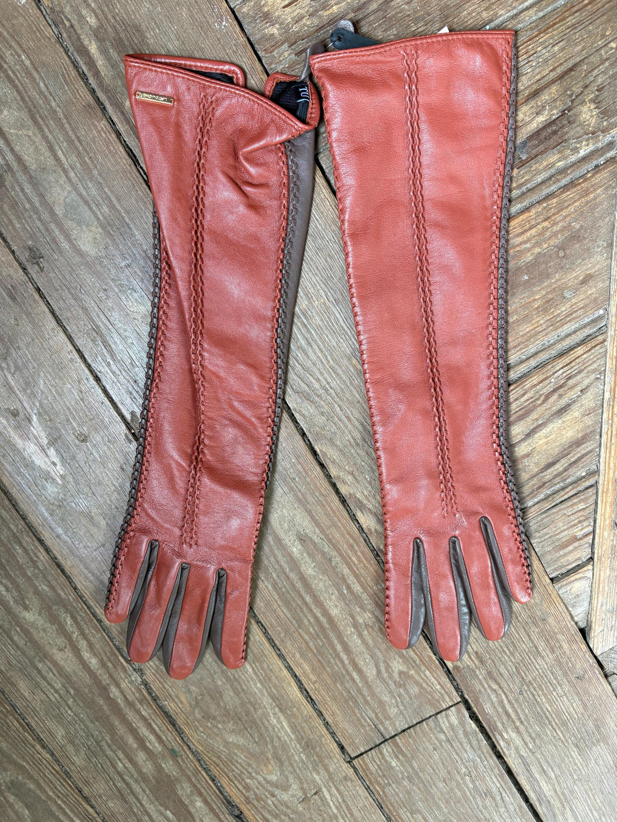 Vintage Long Leather Women's Gloves, Luxury Sheepskin Gloves, Opera Length winter Gloves,  Size M