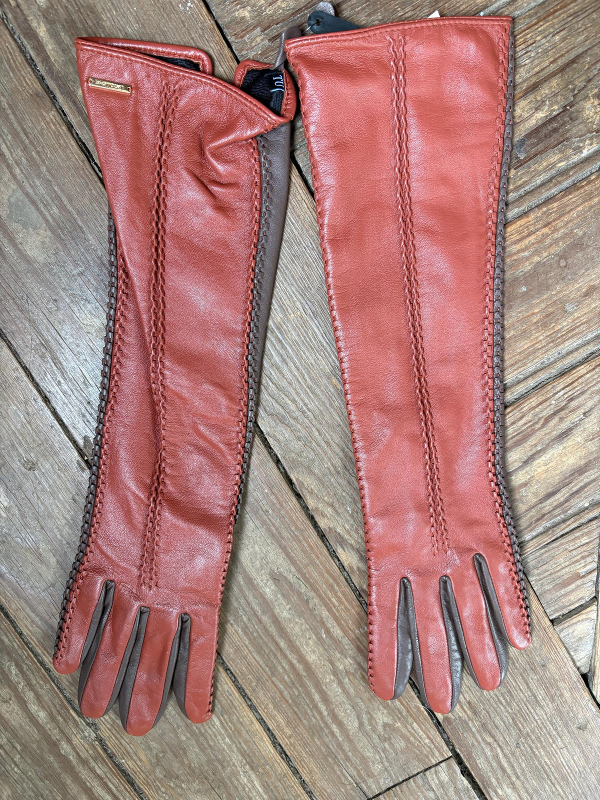 Vintage Long Leather Women's Gloves, Luxury Sheepskin Gloves, Opera Length winter Gloves,  Size M