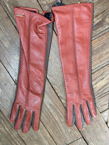 Vintage Long Leather Women's Gloves, Luxury Sheepskin Gloves, Opera Length winter Gloves,  Size M